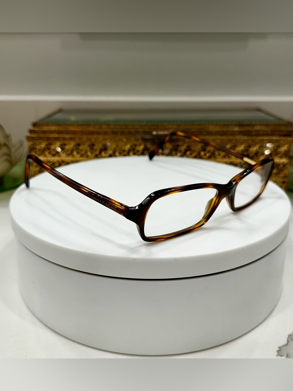 Donna Karan DK1516 Made in Italy Slim Tort-Patterned Rx Eyeglass Frames, EUC